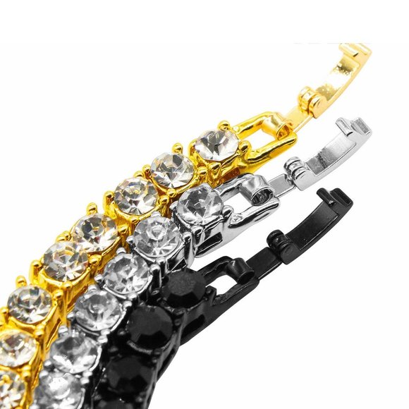 Men's 1 Row Silver 5mm Lab Diamond Tennis Bracelet - Picture 6 of 8